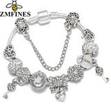 Classic Love Key Charm Bracelet With Heart Beads Pendant