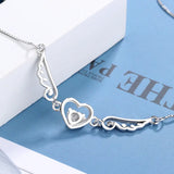 925 Sterling Silver Fairy Wings Heart Rhinestone Necklace for Women