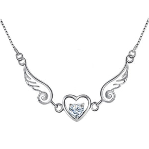 925 Sterling Silver Fairy Wings Heart Rhinestone Necklace for Women