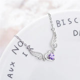 925 Sterling Silver Fairy Wings Heart Rhinestone Necklace for Women