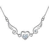 925 Sterling Silver Fairy Wings Heart Rhinestone Necklace for Women