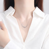 925 Sterling Silver Fairy Wings Heart Rhinestone Necklace for Women