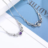 925 Sterling Silver Fairy Wings Heart Rhinestone Necklace for Women
