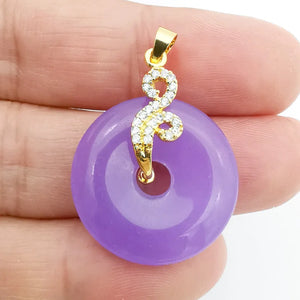 Green Violet Donut Jades Stone Rhinestone Pendant Necklace