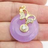 Green Violet Donut Jades Stone Rhinestone Pendant Necklace