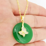 Green Violet Donut Jades Stone Rhinestone Pendant Necklace
