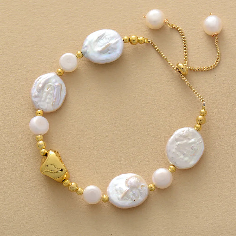 Classy Baroque Pearl Plated Beads Charm Bracelet