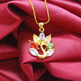 Colorful Zircon Peacock Pendant Necklace Yellow Filled Charm Jewelry