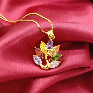 Colorful Zircon Peacock Pendant Necklace Yellow Filled Charm Jewelry