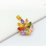 Colorful Zircon Peacock Pendant Necklace Yellow Filled Charm Jewelry