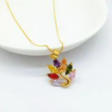 Colorful Zircon Peacock Pendant Necklace Yellow Filled Charm Jewelry