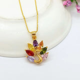 Colorful Zircon Peacock Pendant Necklace Yellow Filled Charm Jewelry