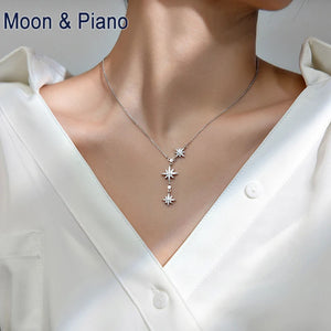 S925 Sterling Silver Star Pendant Clavicle Chain Necklace for Women