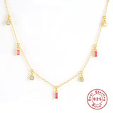 925 Silver Clavicle Rectangle Necklace with Colorful Zircon
