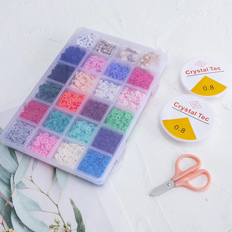 Colorful 6mm Round Polymer Clay Bead Set Box - DIY Bracelet Kit