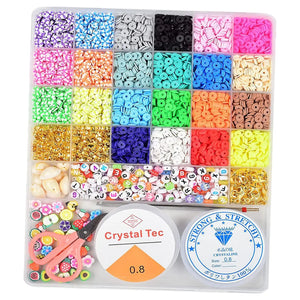 Clay Spacer Beads Round Flat Elastic Strings for Necklace Bracelets Craft