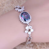 Rainbow CZ Silver Plated Link Bracelet 7-8 inch S0669