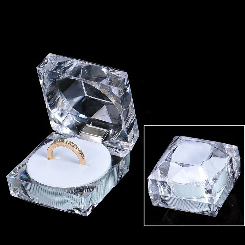 Clear Acrylic Crystal Ring Earrings Display Boxes Storage Organizer