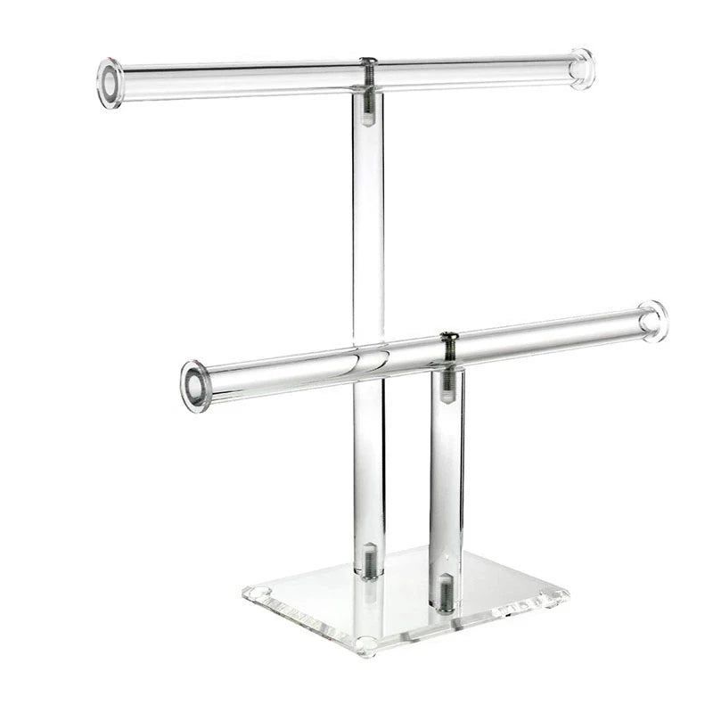 Clear Acrylic Round Bracelet Display Holder 2 Tier T-Bar Jewelry Display