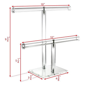 Clear Acrylic Round Bracelet Display Holder 2 Tier T-Bar Jewelry Display