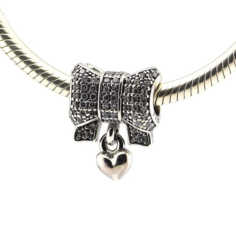 Silver 925 Bow & Love Heart Crystal Beads for Bracelets
