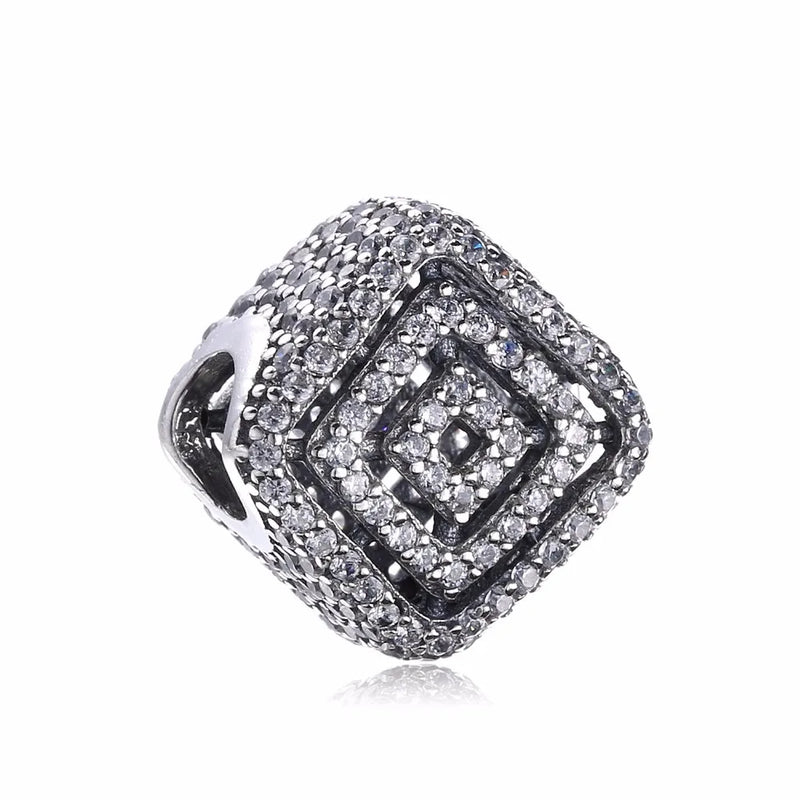 Sterling Silver CZ Geometric Square Charms for Bracelets