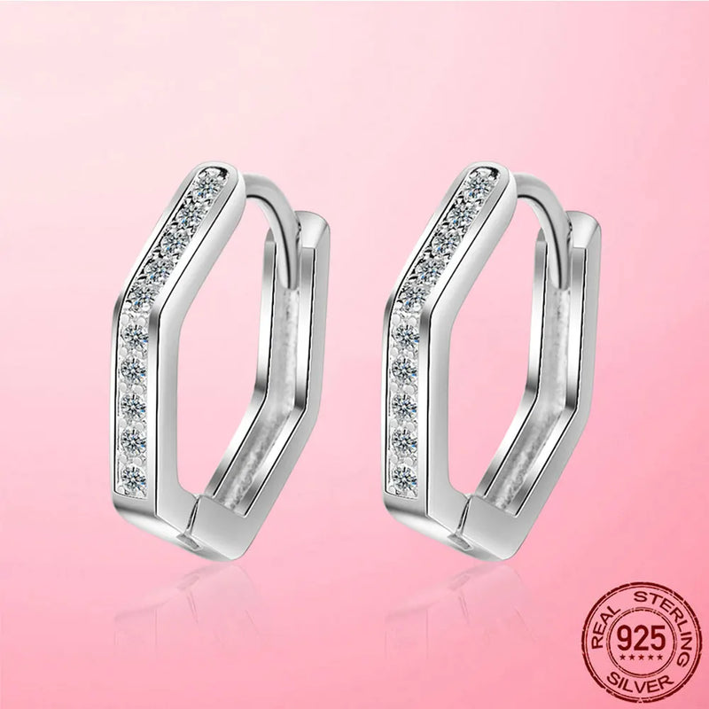 Heart Geometry Shape Hoop Earrings 925 Silver