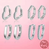 Heart Geometry Shape Hoop Earrings 925 Silver