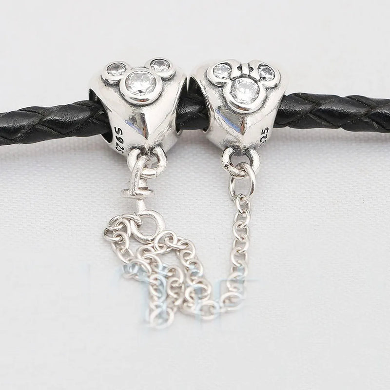 Clear CZ Heart Safety Chain 925 Silver