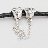 Clear CZ Heart Safety Chain 925 Silver