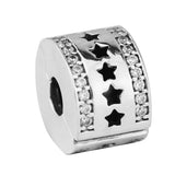Sterling Silver Clear CZ Star Clip Beads for Bracelets