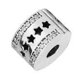 Sterling Silver Clear CZ Star Clip Beads for Bracelets