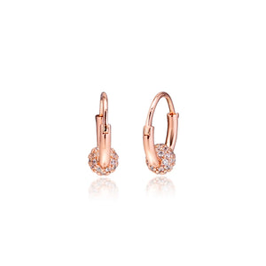 Clear CZ Pave Bead Hoop Earrings Women Jewelry Round Earrings