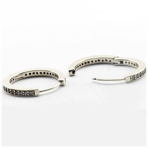 Clear CZ Round Shape Hoop Earrings Sterling Silver 925