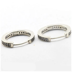 Clear CZ Round Shape Hoop Earrings Sterling Silver 925