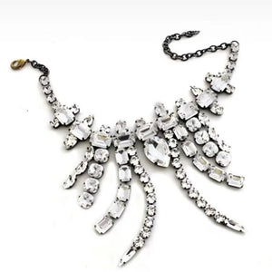 Crystal Square Tassel Choker Necklace Rhinestone Geometric Pendant