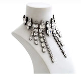 Crystal Square Tassel Choker Necklace Rhinestone Geometric Pendant