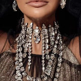 Crystal Square Tassel Choker Necklace Rhinestone Geometric Pendant