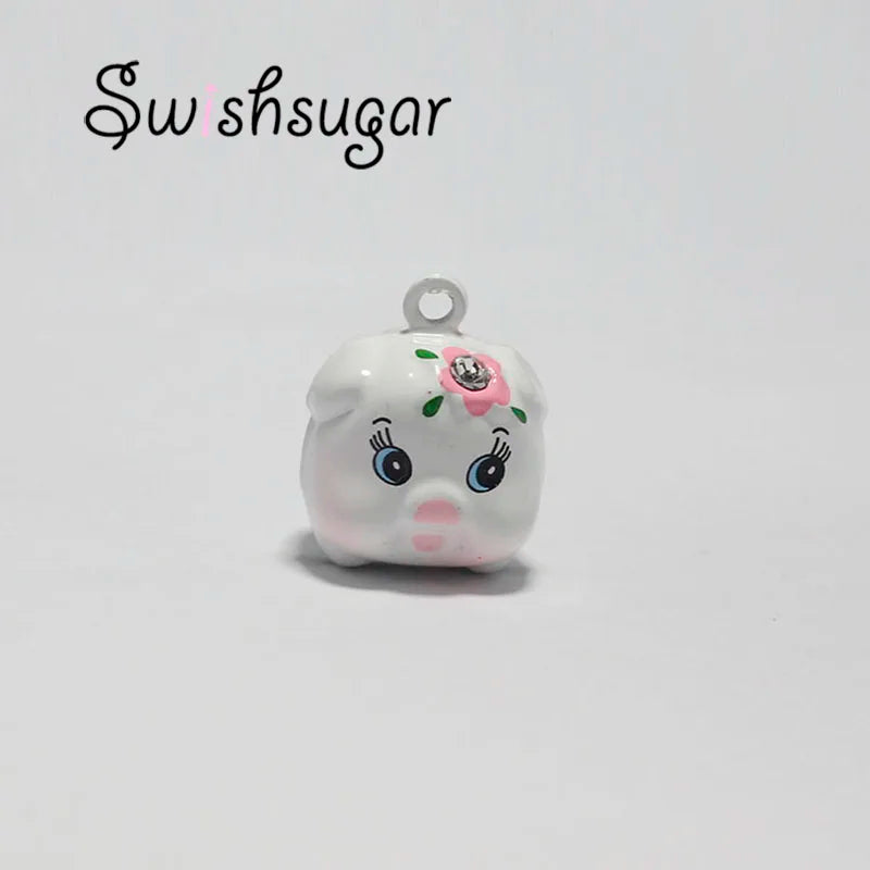 Clear Crystal Flower Enamel Beauty Pig Bell Charms for Kids Pendant Gift