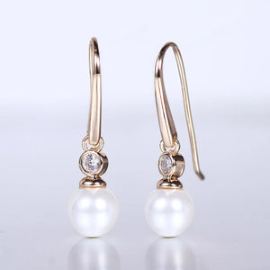 Clear CZ Pearl Earrings 585 Rose Earrings Geometric Pendant Jewelry