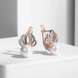 Clear CZ Pearl Earrings 585 Rose Earrings Geometric Pendant Jewelry