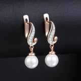 Clear CZ Pearl Earrings 585 Rose Earrings Geometric Pendant Jewelry