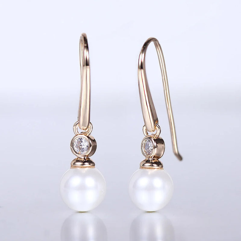 Clear CZ Pearl Earrings 585 Rose Earrings Geometric Pendant Jewelry