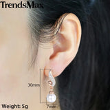 Clear CZ Pearl Earrings 585 Rose Earrings Geometric Pendant Jewelry