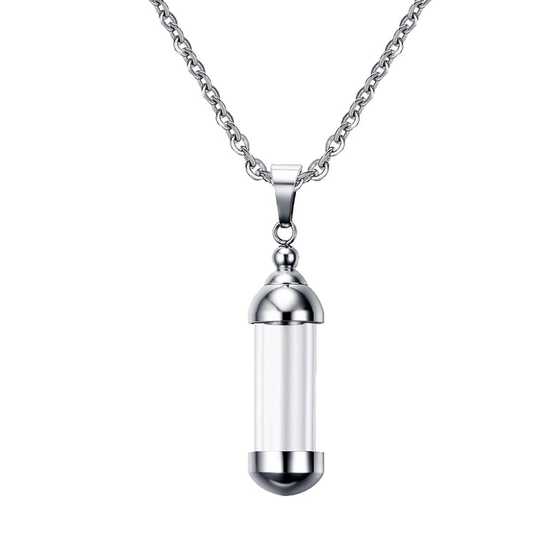 Glass Tube Urn Keepsake Wishing Bottle with Charm Pendant Necklace