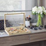 24 Grid Sackcloth Jewelry Box Necklace Organizer Earrings Showcase-Yellow
