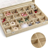 24 Grid Sackcloth Jewelry Box Necklace Organizer Earrings Showcase-Yellow