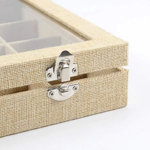 24 Grid Sackcloth Jewelry Box Necklace Organizer Earrings Showcase-Yellow
