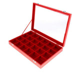 Lockable Velvet 24 Grid Jewelry Tray Stackable Display-Red
