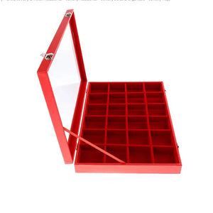 Lockable Velvet 24 Grid Jewelry Tray Stackable Display-Red